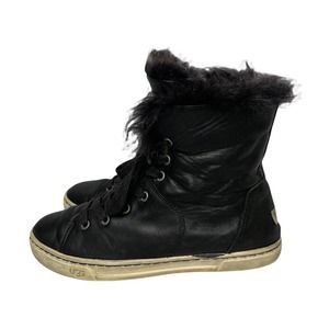 Womens UGG Shoes Croft Fur Boot High Top Lace Up Sneakers Black Leather Size 5.5